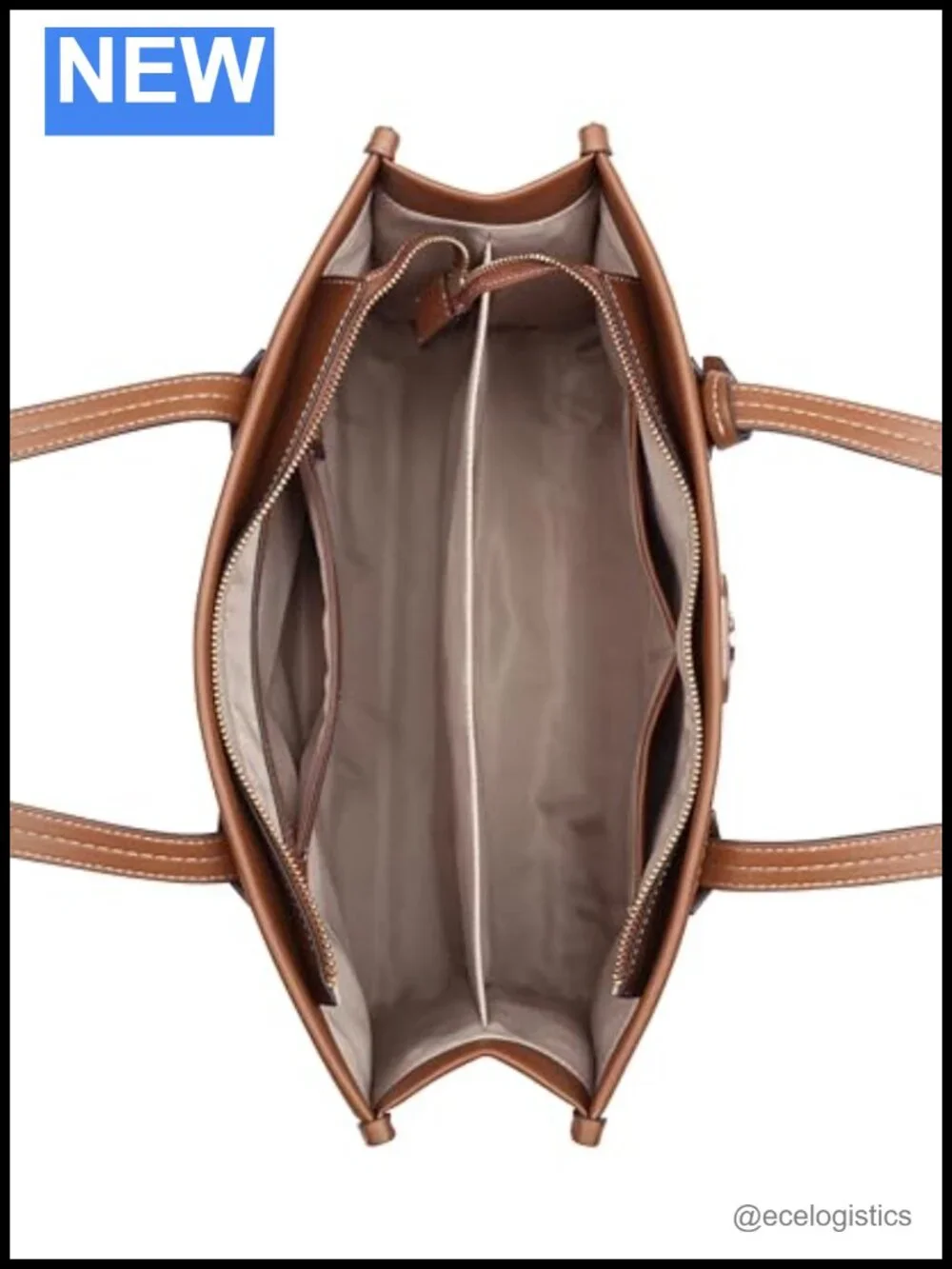 Faux Leather Tote Bag with Cotton Lining, Zip Pockets, Top Handle